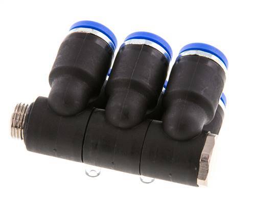 8mm x G1/8'' 6-Wege-Ventil-Steckverschraubung mit Außengewinde Messing/PA 66 NBR drehbar