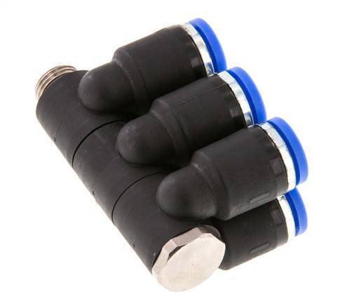 8mm x G1/8'' 6-Wege-Ventil-Steckverschraubung mit Außengewinde Messing/PA 66 NBR drehbar