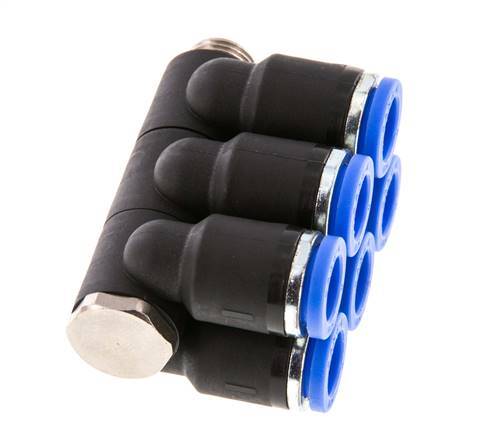 8mm x G1/8'' 6-Wege-Ventil-Steckverschraubung mit Außengewinde Messing/PA 66 NBR drehbar