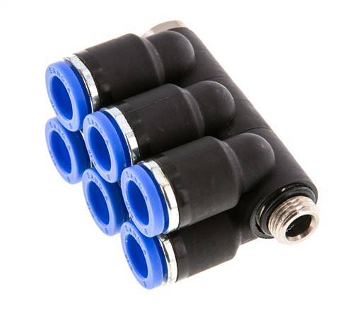 8mm x G1/8'' 6-Wege-Ventil-Steckverschraubung mit Außengewinde Messing/PA 66 NBR drehbar