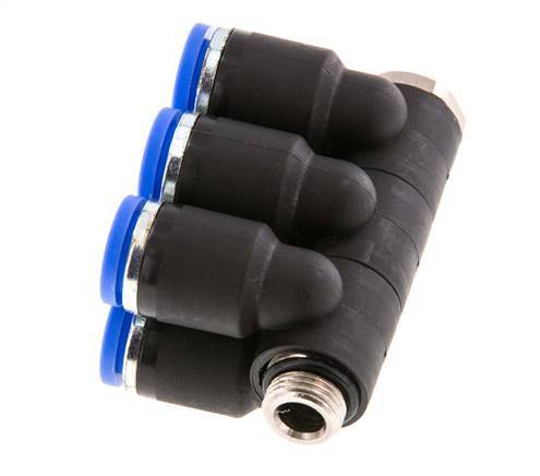 8mm x G1/8'' 6-Wege-Ventil-Steckverschraubung mit Außengewinde Messing/PA 66 NBR drehbar