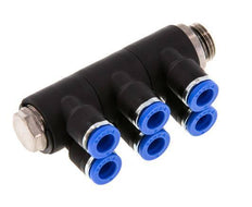 6mm x G1/4'' 6-Wege-Verteiler-Steckverschraubung mit Außengewinde Messing/PA 66 NBR drehbar