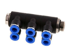 6mm x G1/4'' 6-Wege-Verteiler-Steckverschraubung mit Außengewinde Messing/PA 66 NBR drehbar