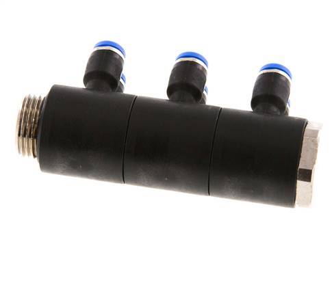 4mm x G3/8'' 6-Wege-Ventil-Steckverschraubung mit Außengewinde Messing/PA 66 NBR drehbar