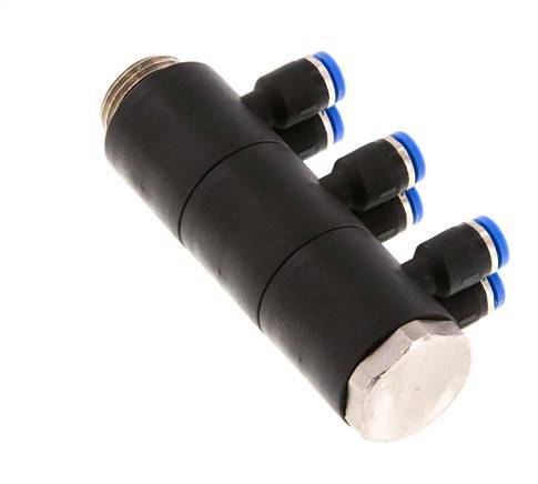 4mm x G3/8'' 6-Wege-Ventil-Steckverschraubung mit Außengewinde Messing/PA 66 NBR drehbar