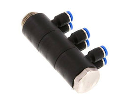 4mm x G3/8'' 6-Wege-Ventil-Steckverschraubung mit Außengewinde Messing/PA 66 NBR drehbar