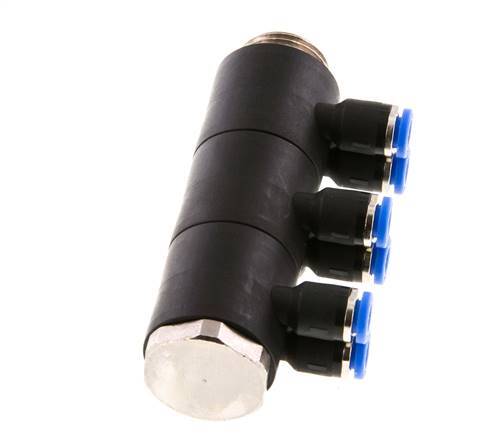 4mm x G3/8'' 6-Wege-Ventil-Steckverschraubung mit Außengewinde Messing/PA 66 NBR drehbar