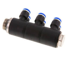 6mm x G3/8'' 6-Wege-Ventil-Steckverschraubung mit Außengewinde Messing/PA 66 NBR drehbar
