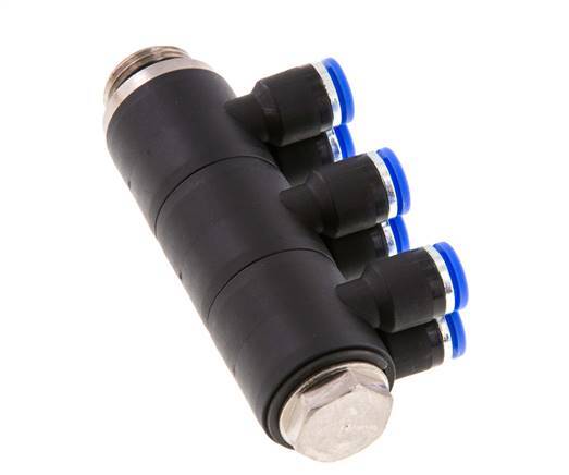 6mm x G3/8'' 6-Wege-Ventil-Steckverschraubung mit Außengewinde Messing/PA 66 NBR drehbar