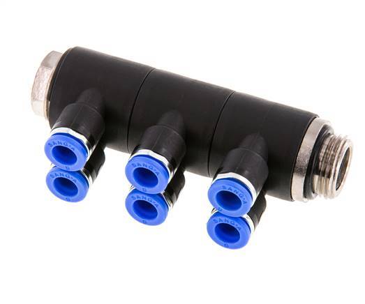 6mm x G3/8'' 6-Wege-Ventil-Steckverschraubung mit Außengewinde Messing/PA 66 NBR drehbar