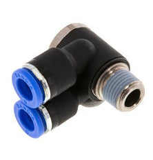 6mm x R1/8'' Doppeltes 90-Grad-Winkel-Steckfitting mit Außengewinde Messing/PA 66 NBR drehbar [2 Stück]