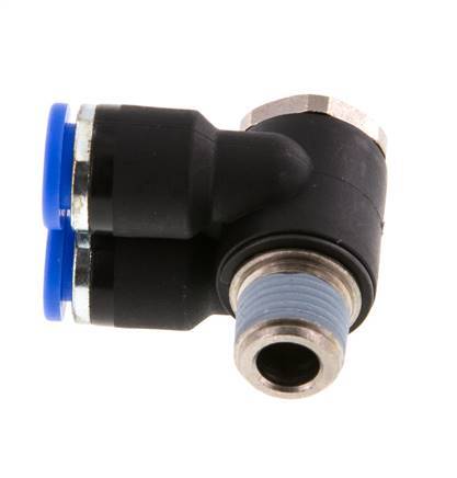 6mm x R1/8'' Doppeltes 90-Grad-Winkel-Steckfitting mit Außengewinde Messing/PA 66 NBR drehbar [2 Stück]