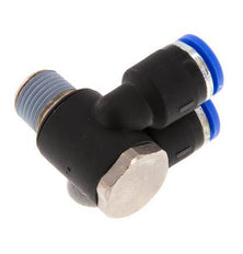 6mm x R1/8'' Doppeltes 90-Grad-Winkel-Steckfitting mit Außengewinde Messing/PA 66 NBR drehbar [2 Stück]
