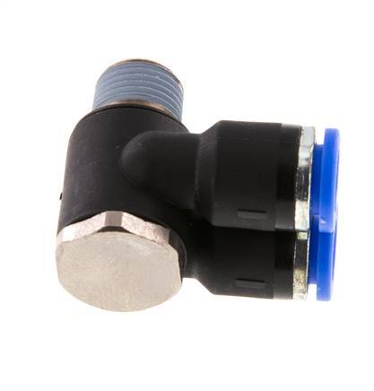 6mm x R1/8'' Doppeltes 90-Grad-Winkel-Steckfitting mit Außengewinde Messing/PA 66 NBR drehbar [2 Stück]