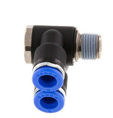 6mm x R1/8'' Doppeltes 90-Grad-Winkel-Steckfitting mit Außengewinde Messing/PA 66 NBR drehbar [2 Stück]