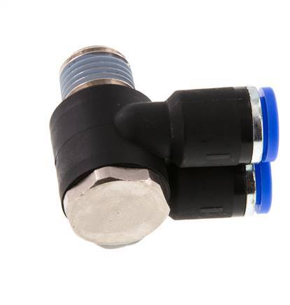 8mm x R1/4'' Double 90deg Elbow Push-in Fitting with Male Threads Brass/PA 66 NBR Rotatable