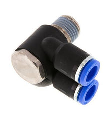 8mm x R1/4'' Double 90deg Elbow Push-in Fitting with Male Threads Brass/PA 66 NBR Rotatable