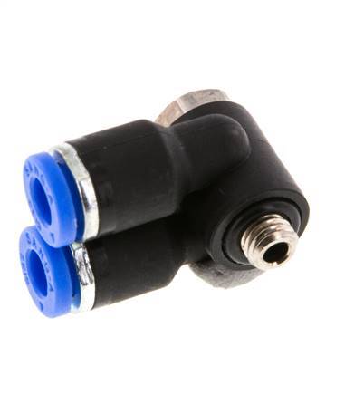 4mm x M 5 Doppeltes 90-Grad-Winkel-Steckfitting mit Außengewinde Messing/PA 66 NBR drehbar [2 Stück]