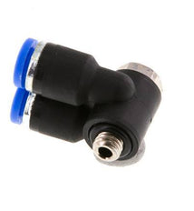 4mm x M 5 Doppeltes 90-Grad-Winkel-Steckfitting mit Außengewinde Messing/PA 66 NBR drehbar [2 Stück]