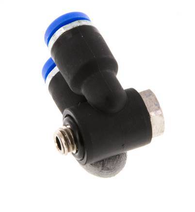 4mm x M 5 Doppeltes 90-Grad-Winkel-Steckfitting mit Außengewinde Messing/PA 66 NBR drehbar [2 Stück]