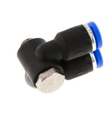 4mm x M 5 Doppeltes 90-Grad-Winkel-Steckfitting mit Außengewinde Messing/PA 66 NBR drehbar [2 Stück]