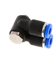 4mm x M 5 Doppeltes 90-Grad-Winkel-Steckfitting mit Außengewinde Messing/PA 66 NBR drehbar [2 Stück]