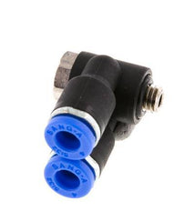 4mm x M 5 Doppeltes 90-Grad-Winkel-Steckfitting mit Außengewinde Messing/PA 66 NBR drehbar [2 Stück]