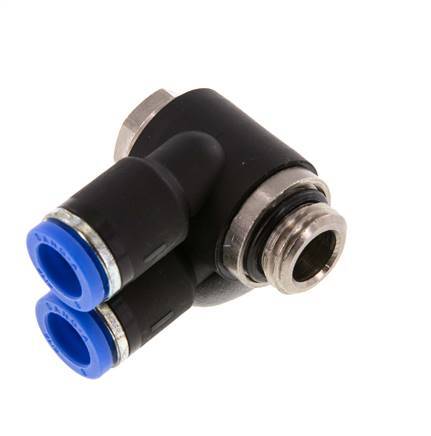 8mm x G1/4'' Doppeltes 90-Grad-Winkel-Steckfitting mit Außengewinde Messing/PA 66 NBR Drehbar