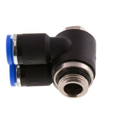 8mm x G1/4'' Doppeltes 90-Grad-Winkel-Steckfitting mit Außengewinde Messing/PA 66 NBR Drehbar