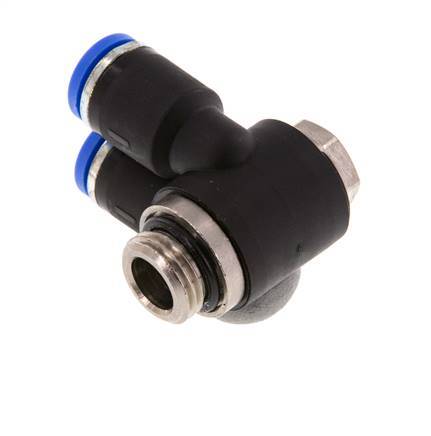 8mm x G1/4'' Doppeltes 90-Grad-Winkel-Steckfitting mit Außengewinde Messing/PA 66 NBR Drehbar