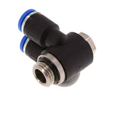 8mm x G1/4'' Doppeltes 90-Grad-Winkel-Steckfitting mit Außengewinde Messing/PA 66 NBR Drehbar