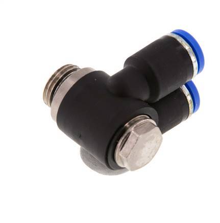 8mm x G1/4'' Doppeltes 90-Grad-Winkel-Steckfitting mit Außengewinde Messing/PA 66 NBR Drehbar