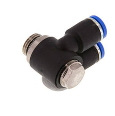 8mm x G1/4'' Doppeltes 90-Grad-Winkel-Steckfitting mit Außengewinde Messing/PA 66 NBR Drehbar