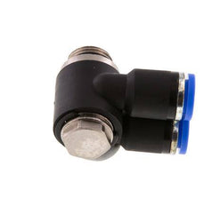 8mm x G1/4'' Doppeltes 90-Grad-Winkel-Steckfitting mit Außengewinde Messing/PA 66 NBR Drehbar