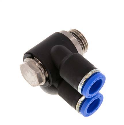 8mm x G1/4'' Doppeltes 90-Grad-Winkel-Steckfitting mit Außengewinde Messing/PA 66 NBR Drehbar