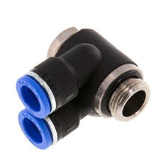 10mm x G3/8'' Double 90deg Elbow Push-in Fitting with Male Threads Brass/PA 66 NBR Rotatable