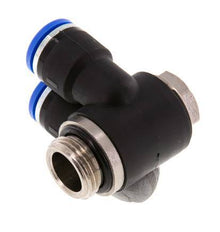 10mm x G3/8'' Doppeltes 90-Grad-Winkel-Steckfitting mit Außengewinde Messing/PA 66 NBR Drehbar