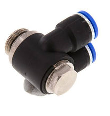 10mm x G3/8'' Double 90deg Elbow Push-in Fitting with Male Threads Brass/PA 66 NBR Rotatable