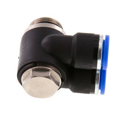 10mm x G3/8'' Doppeltes 90-Grad-Winkel-Steckfitting mit Außengewinde Messing/PA 66 NBR Drehbar