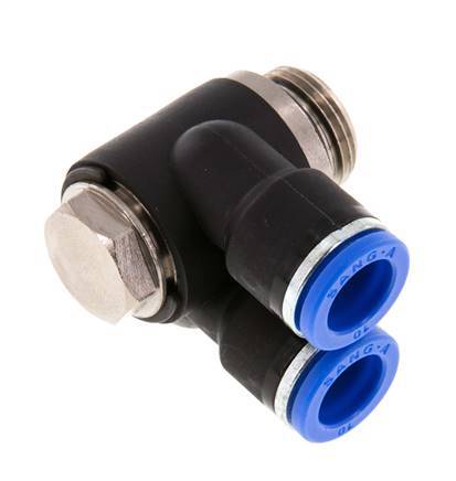 10mm x G3/8'' Doppeltes 90-Grad-Winkel-Steckfitting mit Außengewinde Messing/PA 66 NBR Drehbar