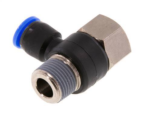 8mm x R3/8'' Elbow Push-in Fitting with Male-Female Threads Brass/PA 66 NBR Rotatable