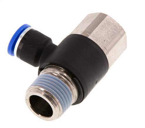 10mm x R1/2'' Elbow Push-in Fitting with Male-Female Threads Brass/PA 66 NBR Rotatable