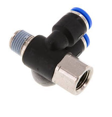 6mm x R1/8'' Doppeltes 90-Grad-Winkel-Steckfitting mit Außen- und Innengewinde Messing/PA 66 NBR drehbar [2 Stück]