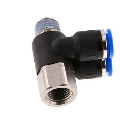 6mm x R1/8'' Doppeltes 90-Grad-Winkel-Steckfitting mit Außen- und Innengewinde Messing/PA 66 NBR drehbar [2 Stück]