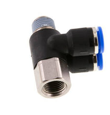 6mm x R1/8'' Doppeltes 90-Grad-Winkel-Steckfitting mit Außen- und Innengewinde Messing/PA 66 NBR drehbar [2 Stück]