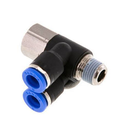 6mm x R1/8'' Doppeltes 90-Grad-Winkel-Steckfitting mit Außen- und Innengewinde Messing/PA 66 NBR drehbar [2 Stück]