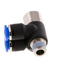 6mm x R1/8'' Doppeltes 90-Grad-Winkel-Steckfitting mit Außen- und Innengewinde Messing/PA 66 NBR drehbar [2 Stück]