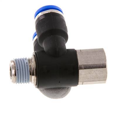 6mm x R1/8'' Doppeltes 90-Grad-Winkel-Steckfitting mit Außen- und Innengewinde Messing/PA 66 NBR drehbar [2 Stück]