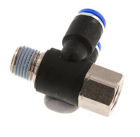 8mm x R1/4'' Doppeltes 90-Grad-Winkel-Steckfitting mit Außen- und Innengewinde Messing/PA 66 NBR Drehbar