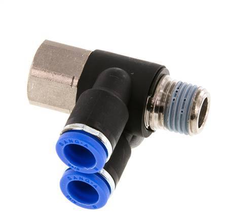 8mm x R1/4'' Doppeltes 90-Grad-Winkel-Steckfitting mit Außen- und Innengewinde Messing/PA 66 NBR Drehbar